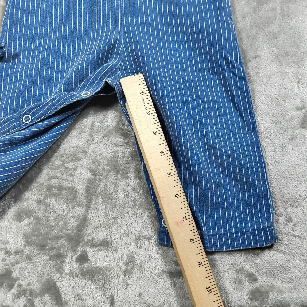 Vintage By Thomas Overalls Baby 12M Blue Pinstripe Train Cartoon Made In USA 80s